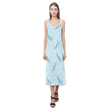 Dragonfly pattern blue background V-Neck Open Fork Long Dress