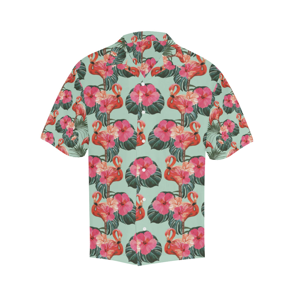Beautiful flamingo tropical palm leaves hibiscus p Men's All Over Print Hawaiian Shirt