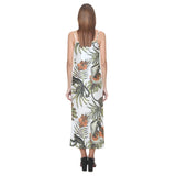 Monkey red hibiscus flower palm leaves floral patt V-Neck Open Fork Long Dress
