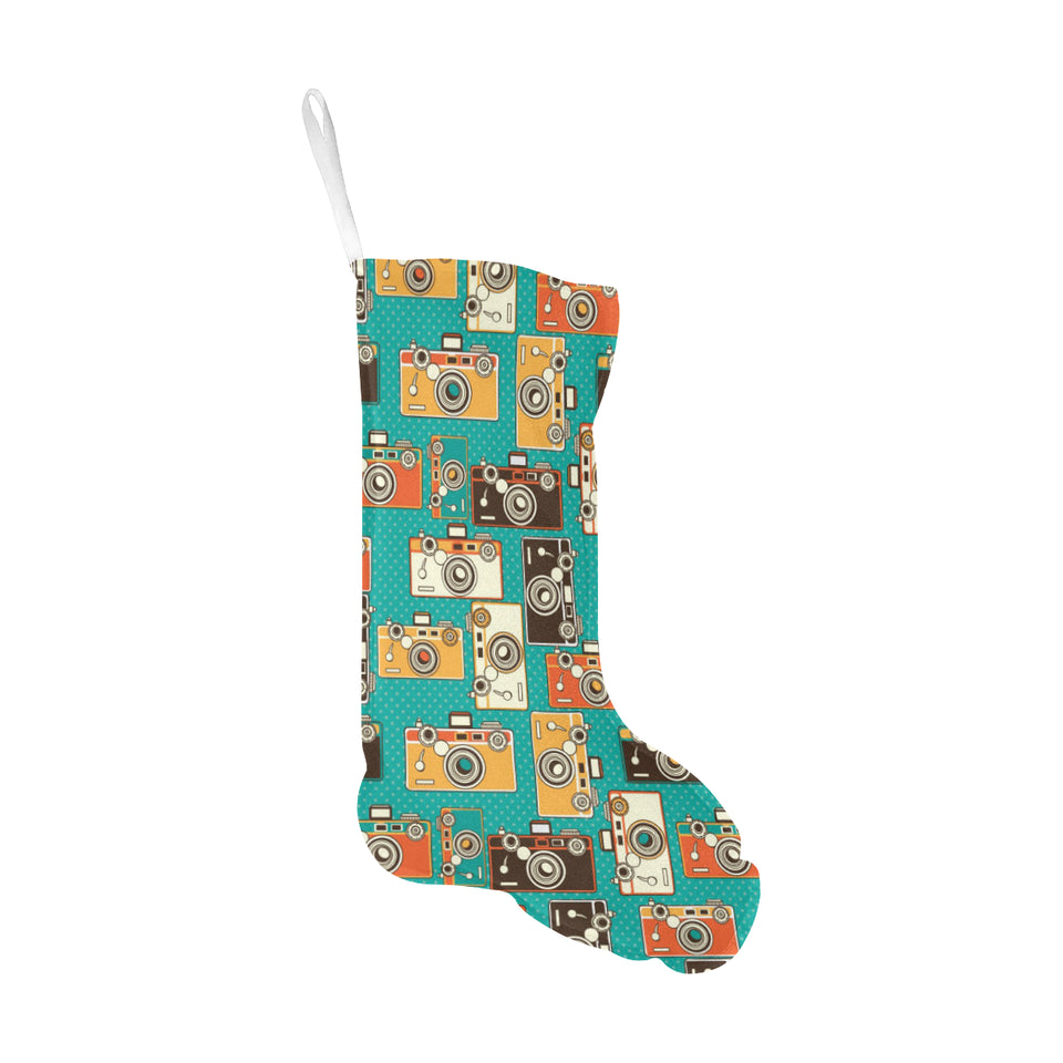 Camera Pattern Print Design 03 Christmas Stocking