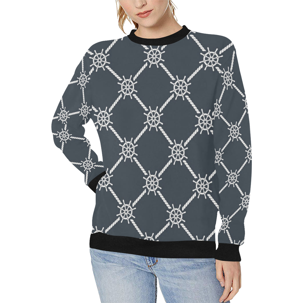 nautical steering wheel rope pattern Women's Crew Neck Sweatshirt