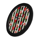 red and white tulips pattern Elegant Black Wall Clock