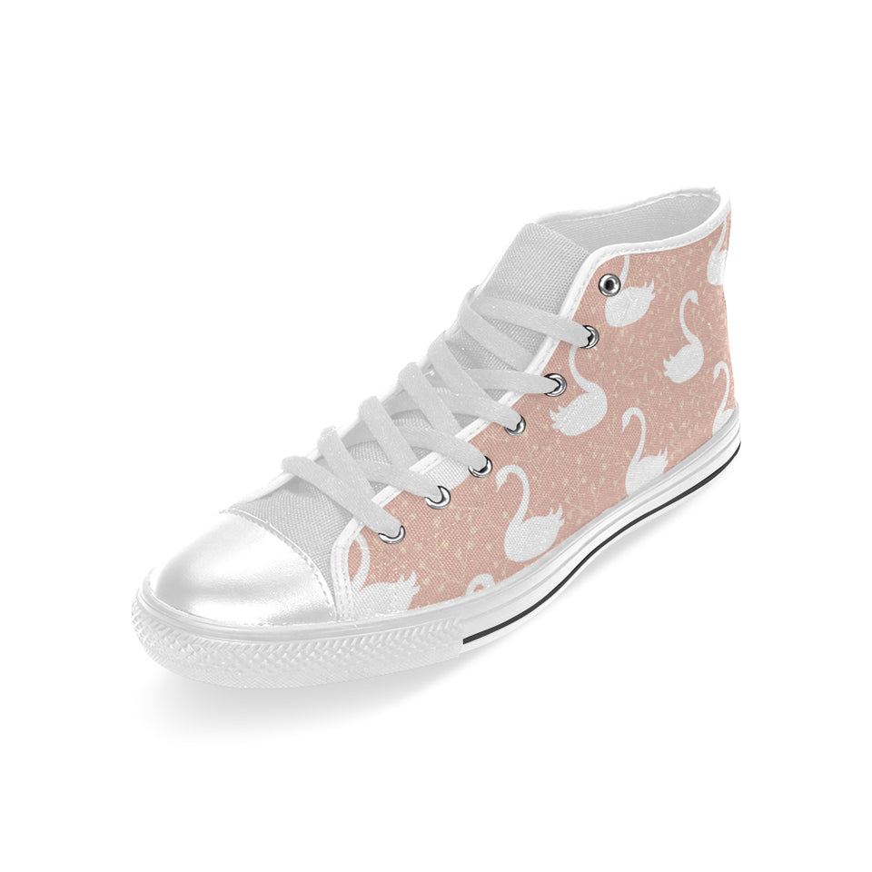 Swan flower light pink background Men's High Top Canvas Shoes White