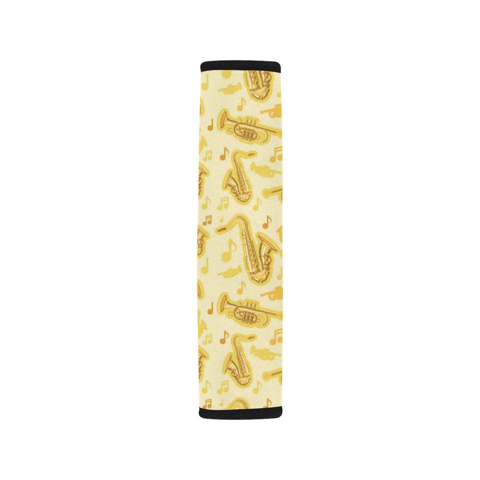 Saxophone cornet pattern yellow background Car Seat Belt Cover