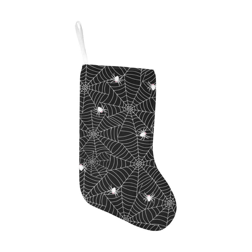 Spider web design pattern Black background white c Christmas Stocking