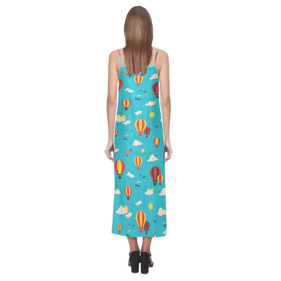 Hot Air Balloon Sky Pattern V-Neck Open Fork Long Dress