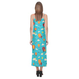 Hot Air Balloon Sky Pattern V-Neck Open Fork Long Dress