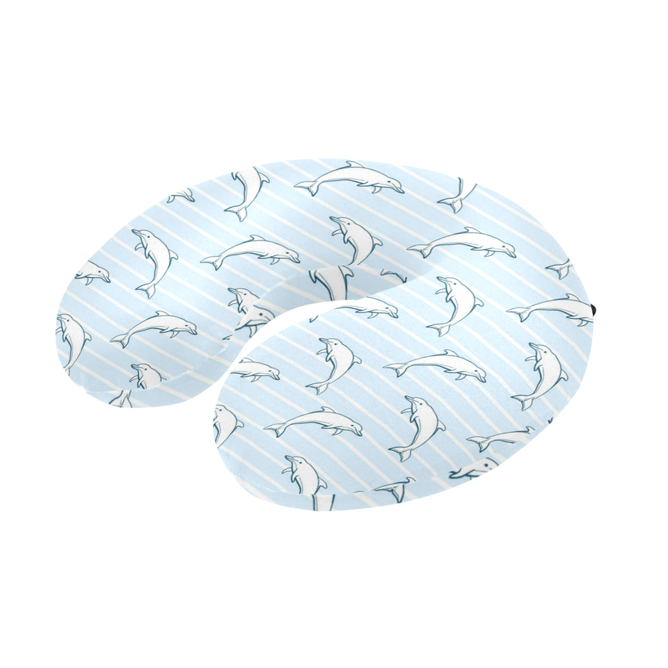 Dolphin blue striped background U-Shaped Travel Neck Pillow