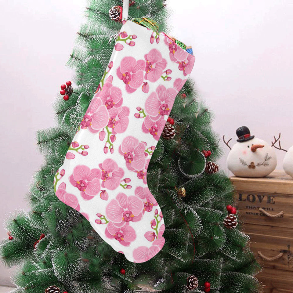 pink purple orchid pattern background Christmas Stocking