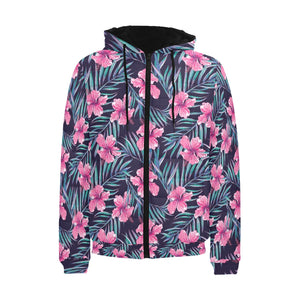 Hibiscus Pattern Print Design 05 Men's Padded Hooded Jacket