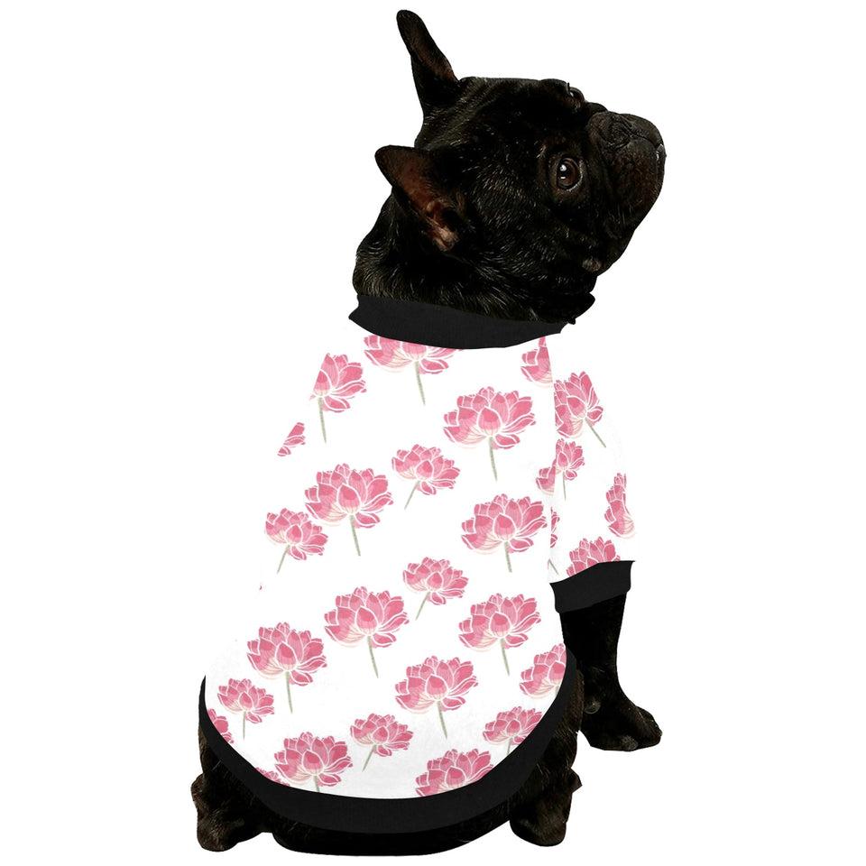 Pink lotus waterlily pattern All Over Print Pet Dog Round Neck Fuzzy Shirt