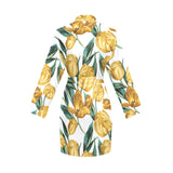 yellow tulips pattern Women's Long Sleeve Belted Night Robe