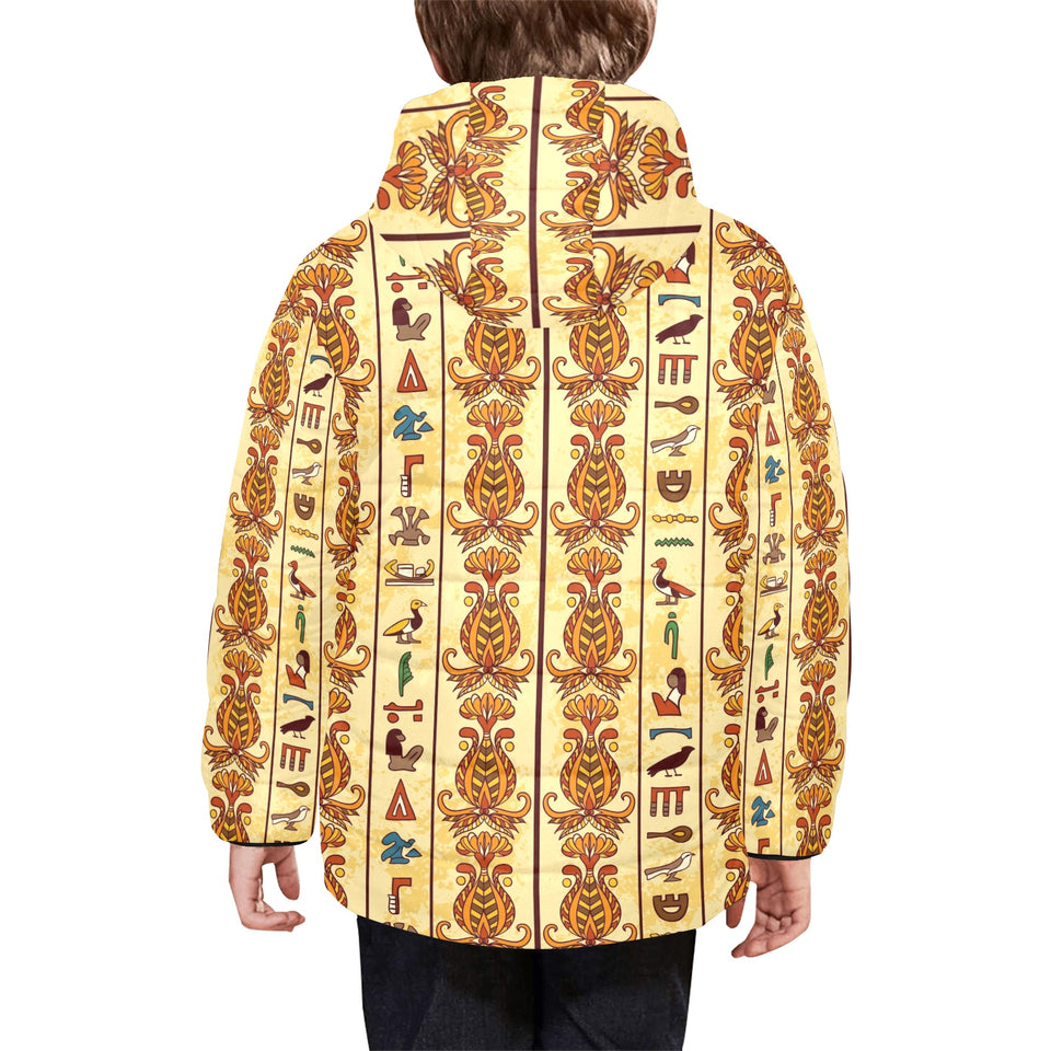 Egypt Hieroglyphics Pattern Print Design 04 Kids' Boys' Girls' Padded Hooded Jacket
