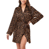 coffee bean pattern Women's Long Sleeve Belted Night Robe