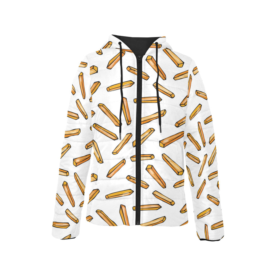 French fries potato pattern Women's Padded Hooded Jacket