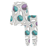 Bowling ball and pin gray background Women's All Over Print Pajama Set