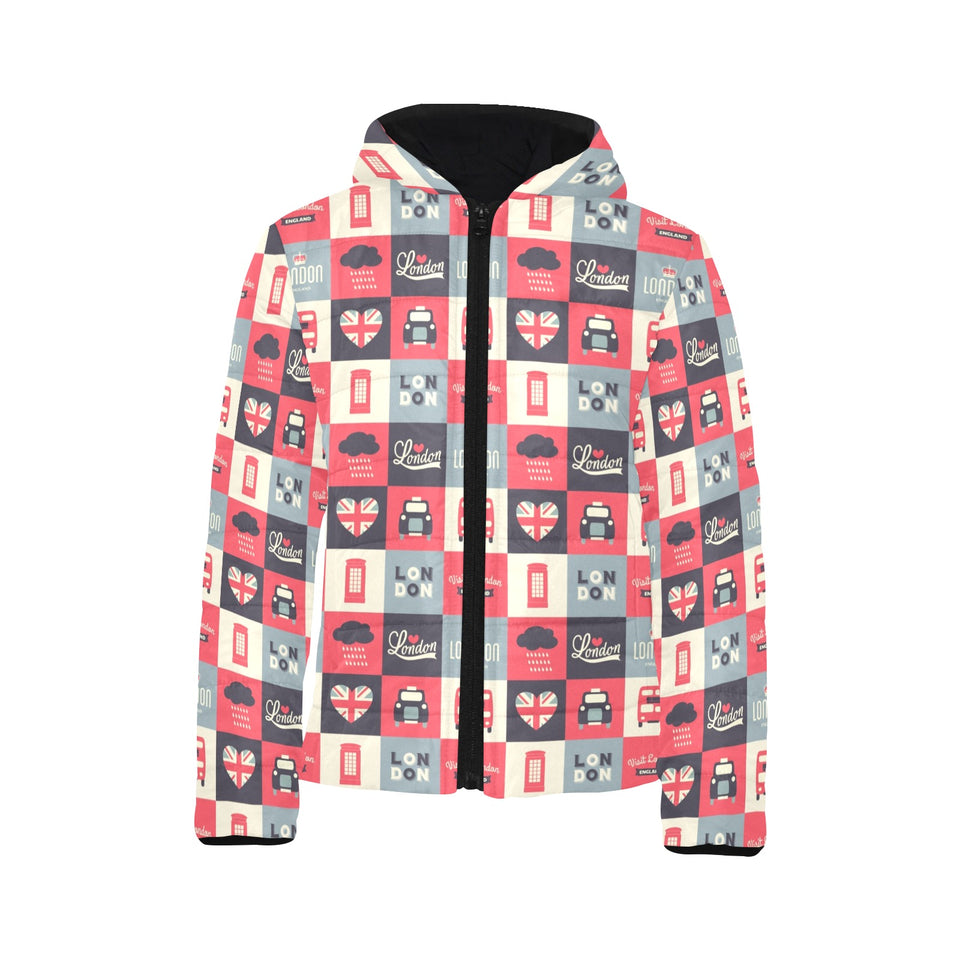 British Pattern Print Design 05 Kids' Boys' Girls' Padded Hooded Jacket
