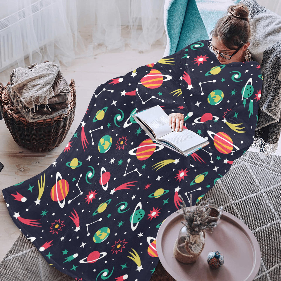 colorful space pattern planet star Blanket Robe with Sleeves
