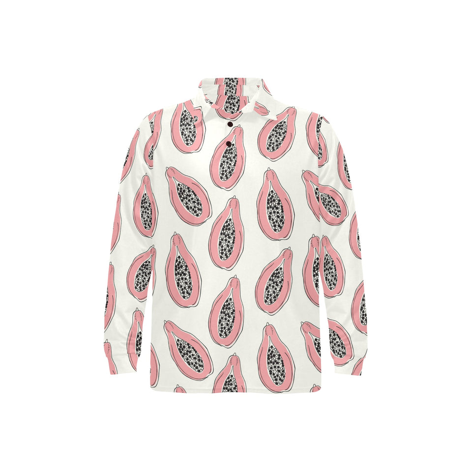 papaya pattern Men's Long Sleeve Polo Shirt