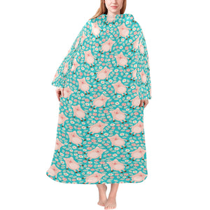 Pig Pattern Print Design 01 Blanket Robe with Sleeves