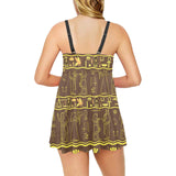 Egypt Hieroglyphics Pattern Print Design 03 Chest Sexy Pleated Two Piece Swim Dress