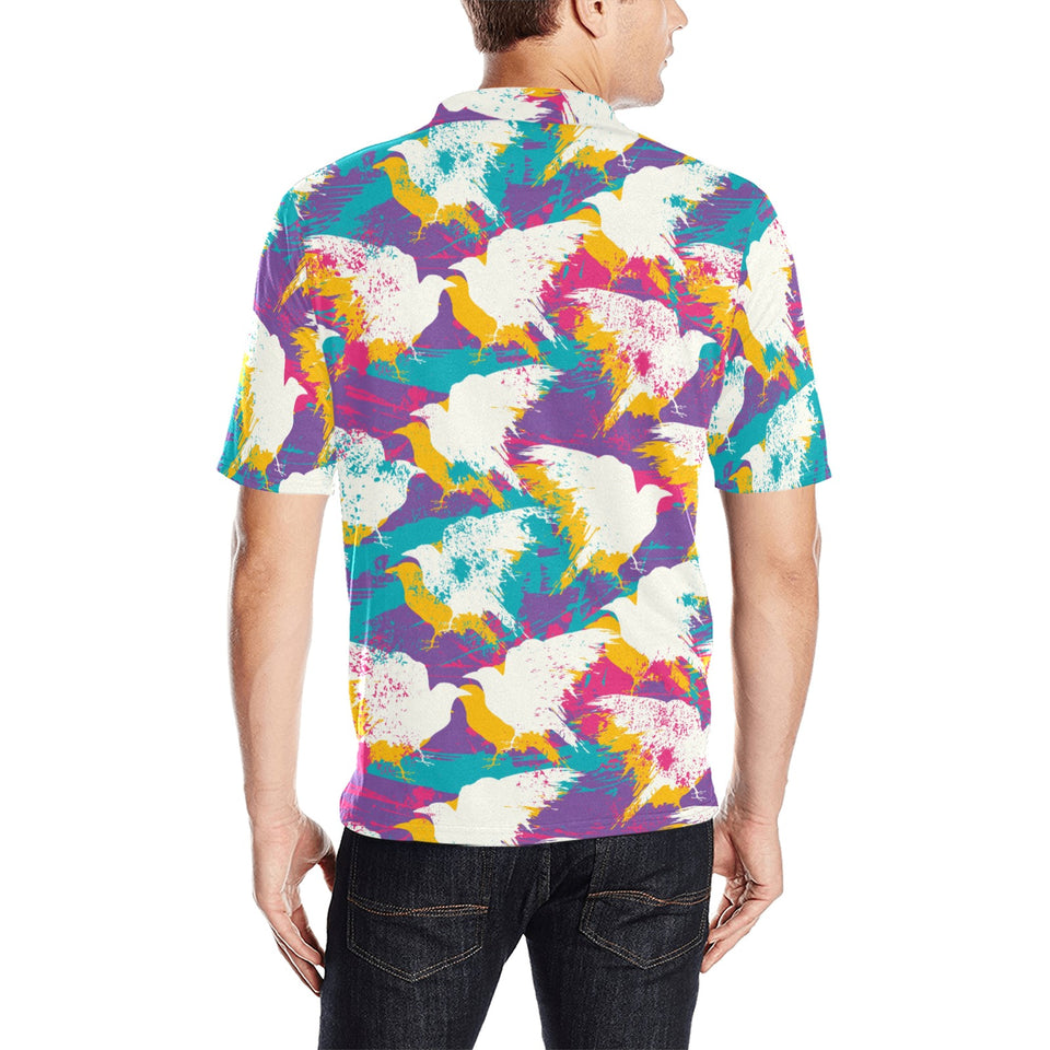 Colorful crow illustration pattern Men's All Over Print Polo Shirt