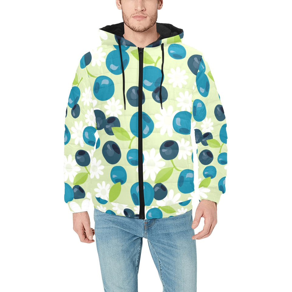 blueberry flower pattern Men's Padded Hooded Jacket