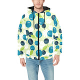 blueberry flower pattern Men's Padded Hooded Jacket