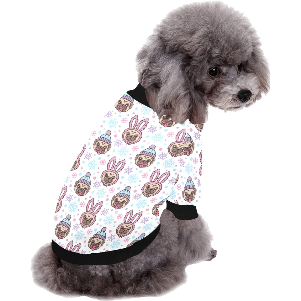Cute pug hat rabbit costume pattern All Over Print Pet Dog Round Neck Fuzzy Shirt