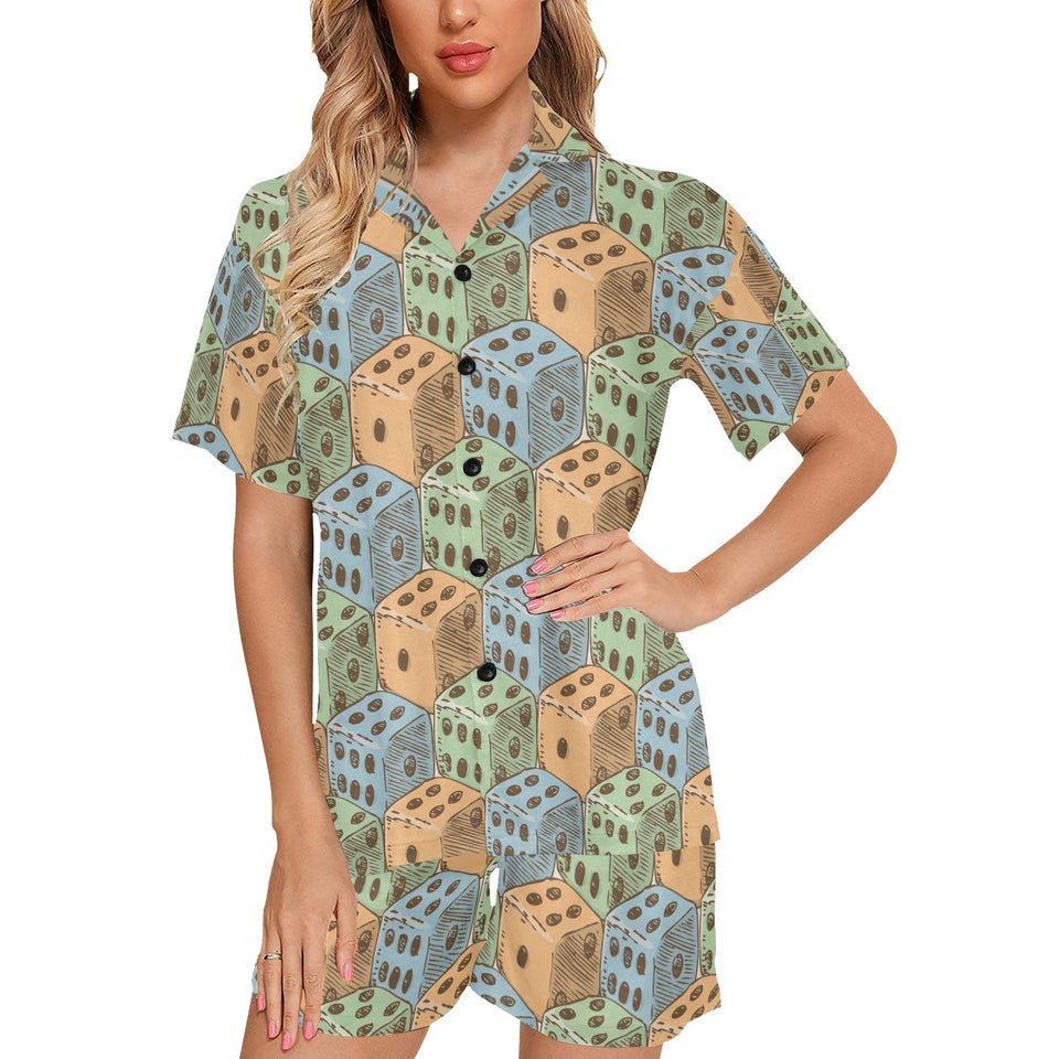 Dice Pattern Print Design 05 Women's V-Neck Short Pajama Set