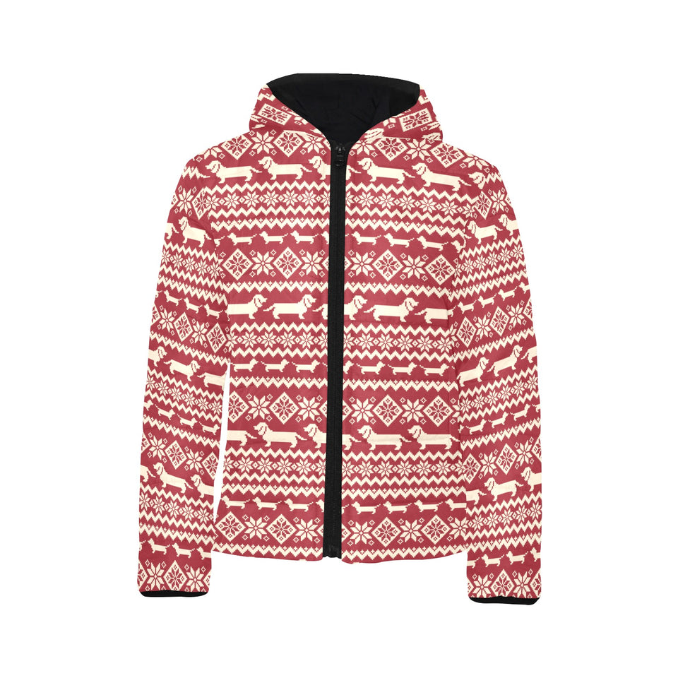 Dachshund Nordic pattern Kids' Boys' Girls' Padded Hooded Jacket