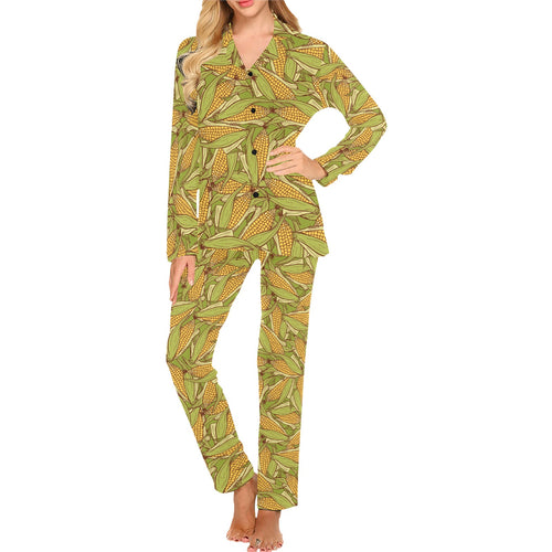 Corn Pattern Print Design 01 Women's Long Pajama Set