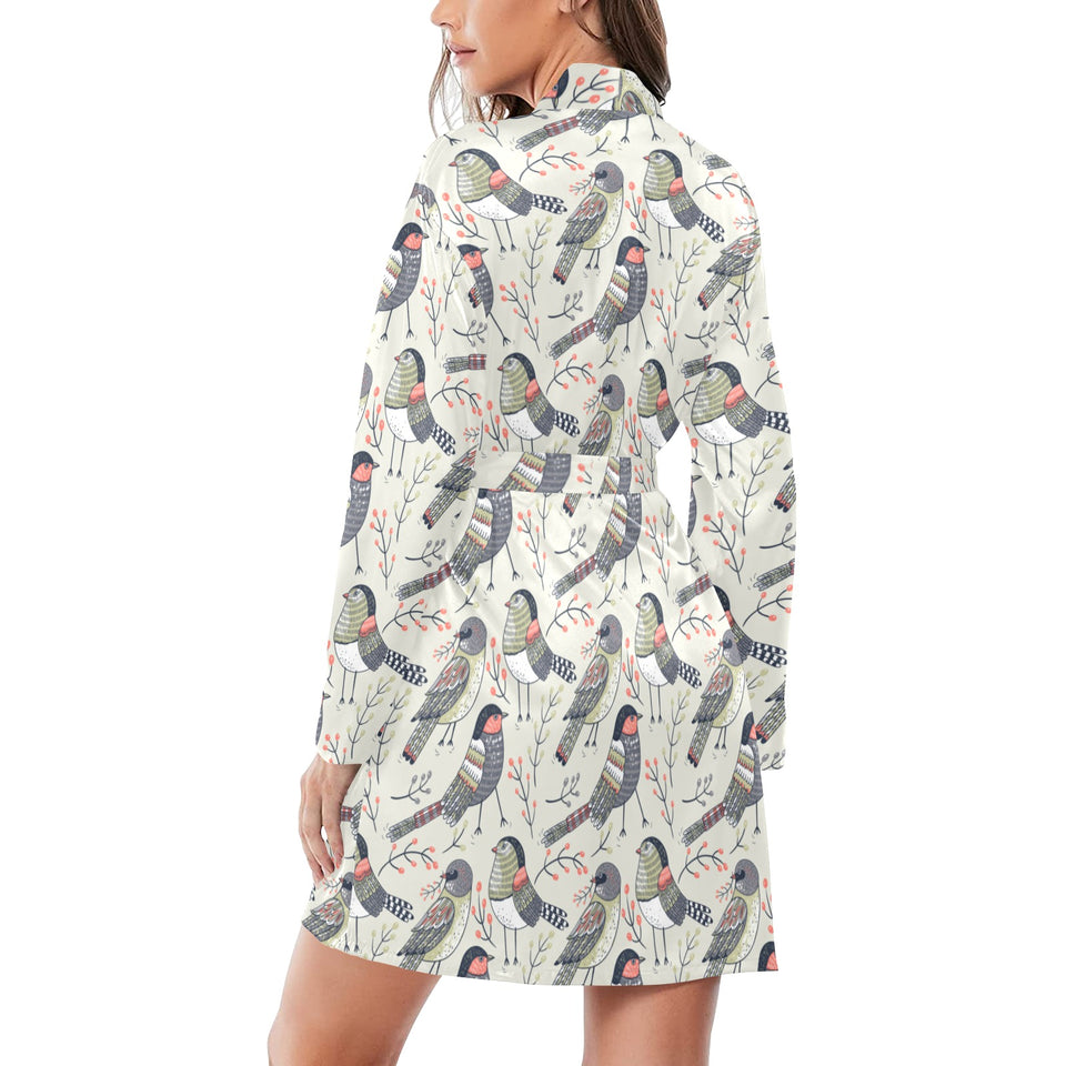 Pigeon Pattern Print Design 04 Women's Long Sleeve Belted Night Robe