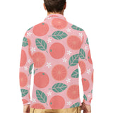 Grapefruit leaves flower pink background Men's Long Sleeve Polo Shirt