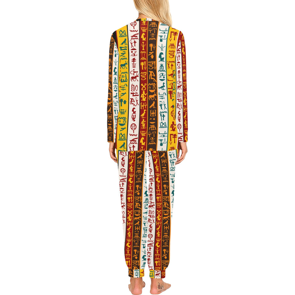 Egypt Hieroglyphics Pattern Print Design 01 Women's All Over Print Pajama Set