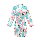 Toucan tropical flower leave pattern Women's Long Sleeve Belted Night Robe