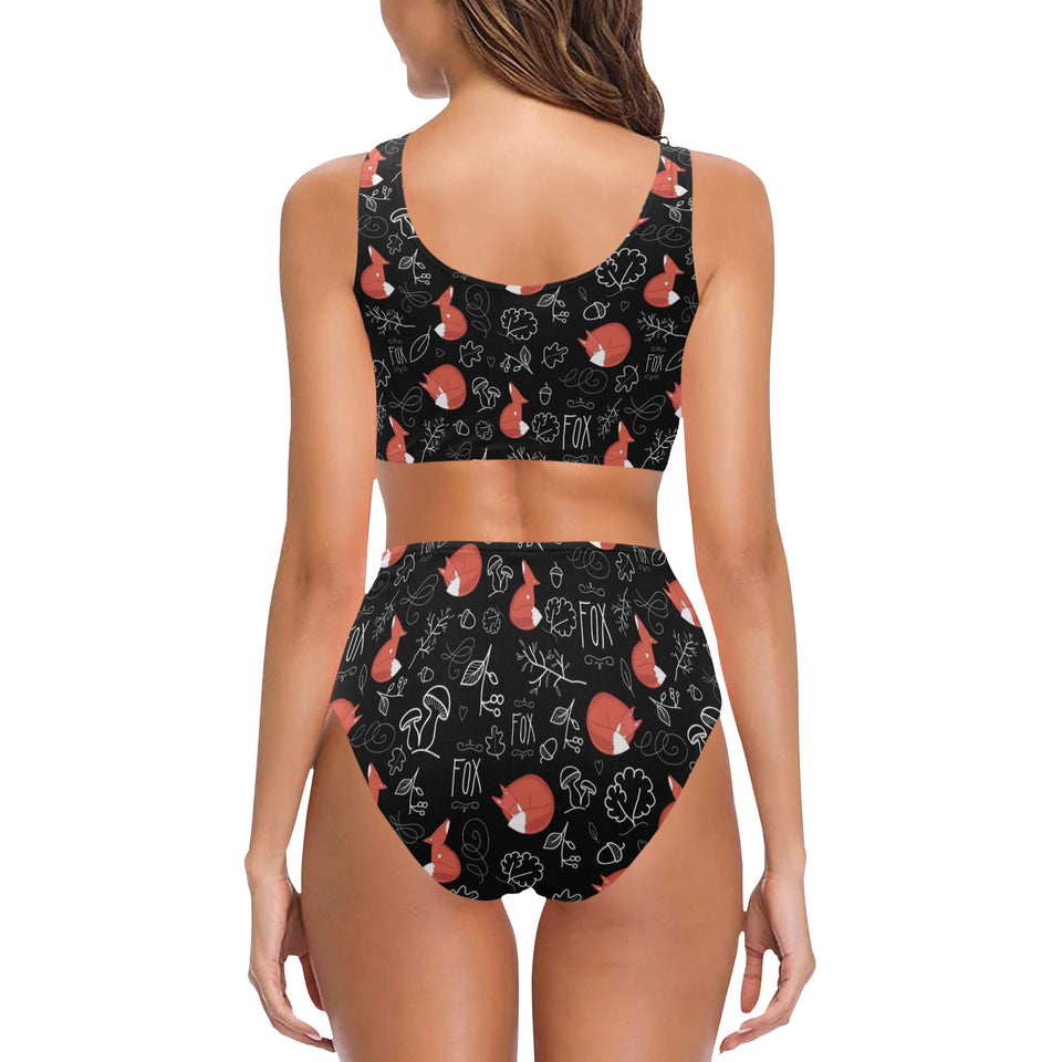fox sleeping fox pattern Chest Bowknot High Waisted Bikini Swimsuit
