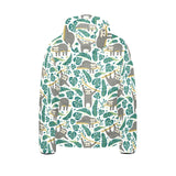 Cute sloths tropical palm leaves white background Kids' Boys' Girls' Padded Hooded Jacket