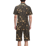 Gold peacock feather pattern Men's V-Neck Short Pajama Set