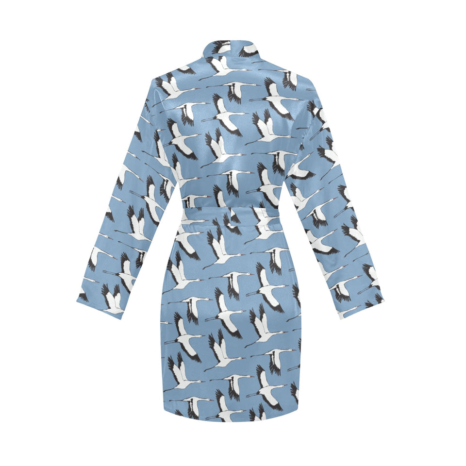 Seagull Pattern Print Design 04 Women's Long Sleeve Belted Night Robe