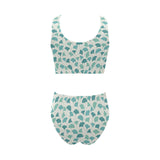 Green ginkgo leaves pattern Chest Bowknot High Waisted Bikini Swimsuit