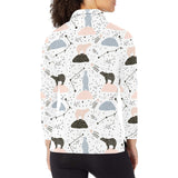 Polar bears star poka dot pattern Women's Long Sleeve Polo Shirt