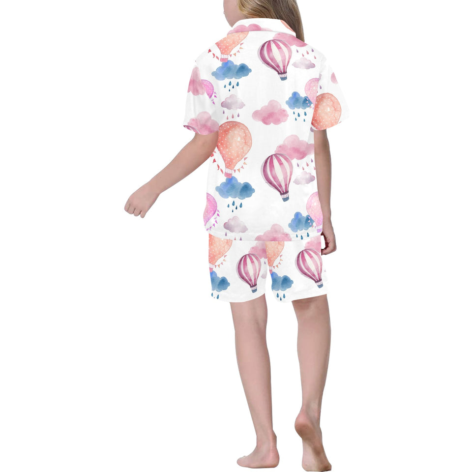 Watercolor air balloon cloud pattern Kids' Boys' Girls' V-Neck Short Pajama Set