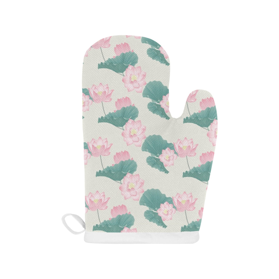Pink lotus waterlily leaves pattern Heat Resistant Oven Mitts