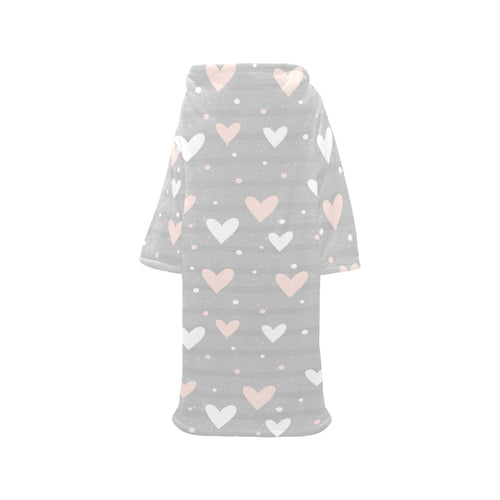 Heart pattern gray background Blanket Robe with Sleeves