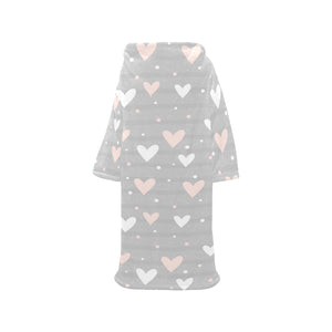 Heart pattern gray background Blanket Robe with Sleeves