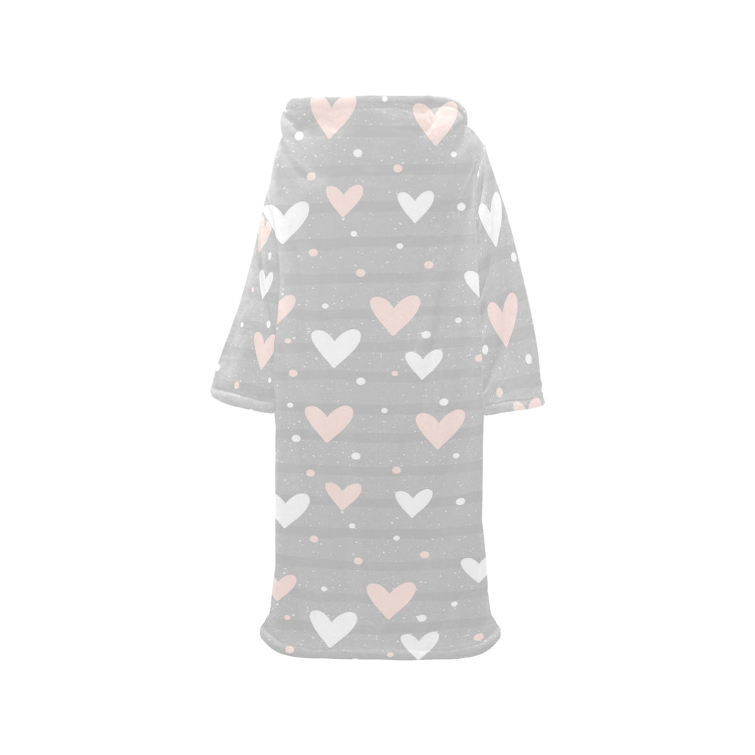 Heart pattern gray background Blanket Robe with Sleeves