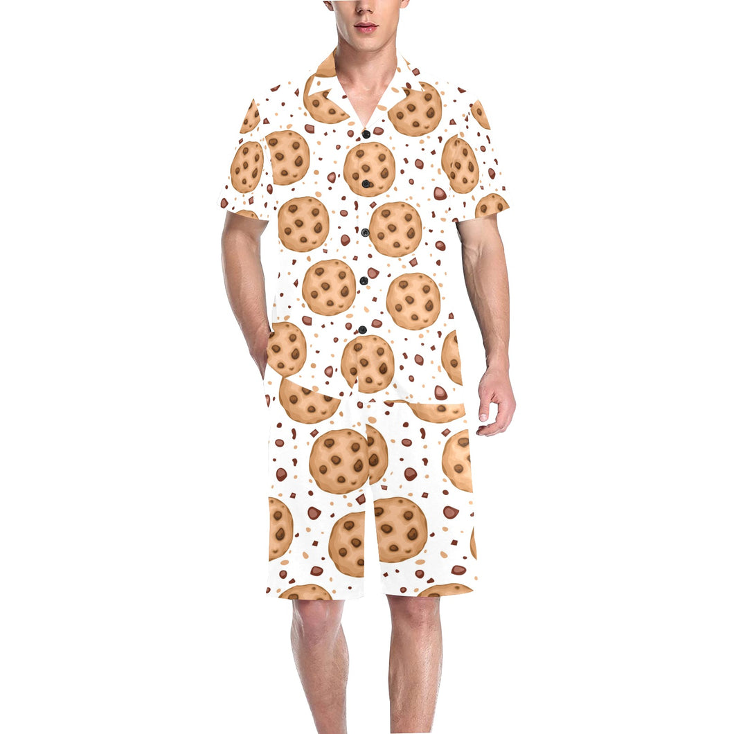 chocolate chip cookie pattern Men's V-Neck Short Pajama Set