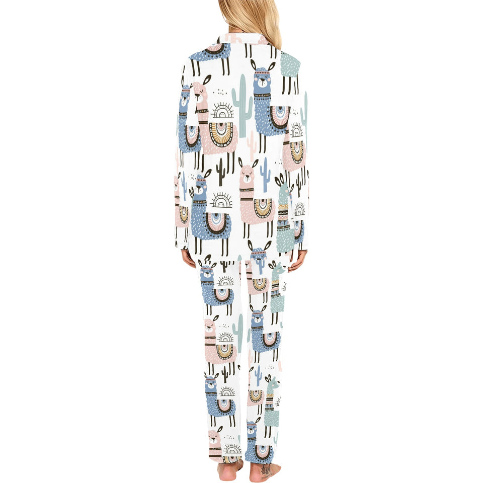 lama Alpaca cactus hand drawn pattern Women's Long Pajama Set