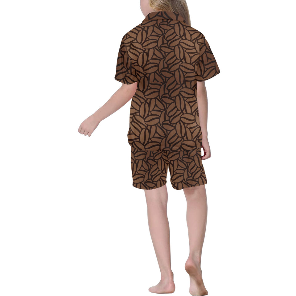 coffee bean pattern Kids' Boys' Girls' V-Neck Short Pajama Set